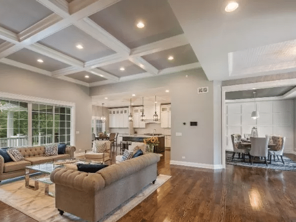 Open living room with newly finished hardwood floors
